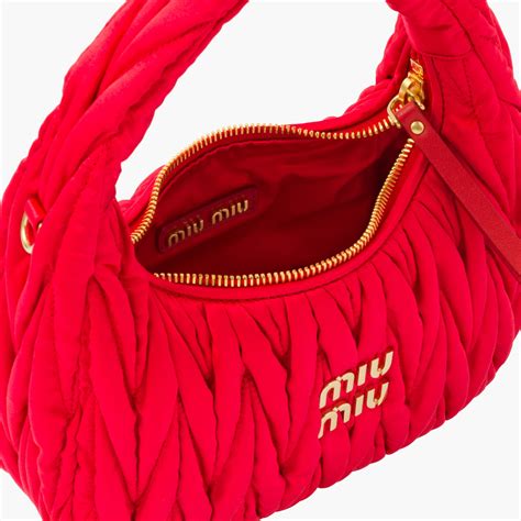 Red Wander Matelassé Satin Hobo Bag 